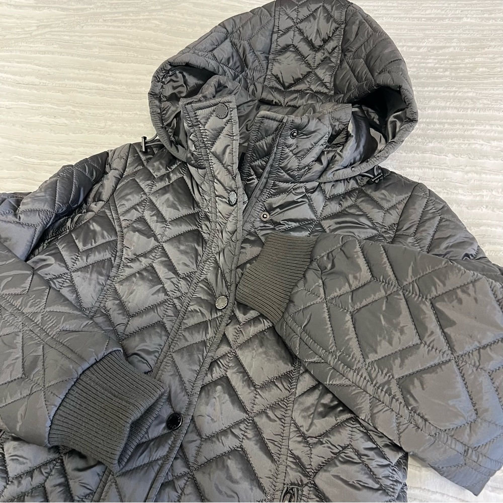 Steve Madden Medium Jacket Titanium Hooded Quilted Mid-Length Mid-Weight Coat